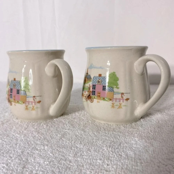 Vintage Korea Stoneware Pottery  Ceramic Homestead Mugs Coffee Cups x2 - Picture 2 of 13